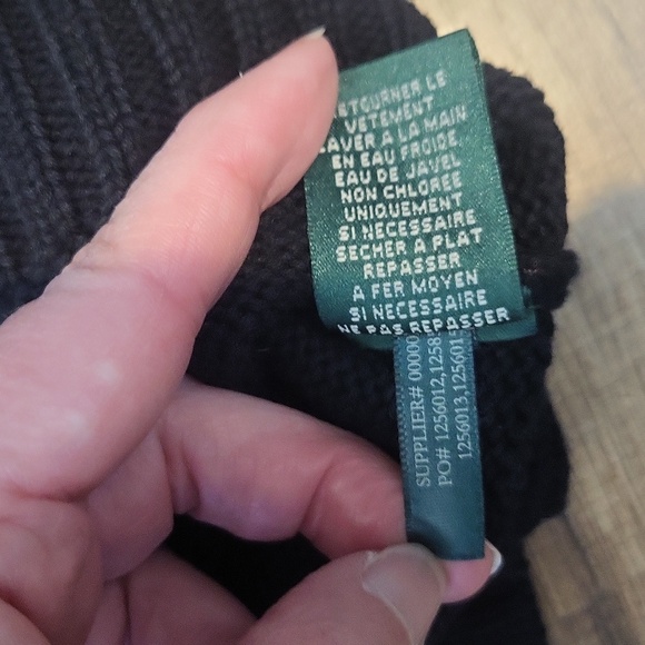 LAUREN RALPH LAUREN Black Red Blue Cotton Toggle V-neck Fair Isle Sweater - Picture 9 of 9